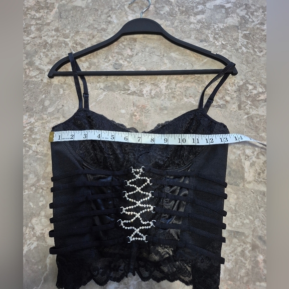Y2K retro 2000s 2010s coquette college Black Lace Corset Top with Strappy Back - Picture 8 of 10